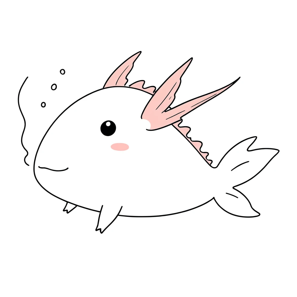 1 axolotl only,simple,(white background:1.4),doodle,scribble,minimalism,diagrammatic drawing, Day Dream,3fins growing from the face side