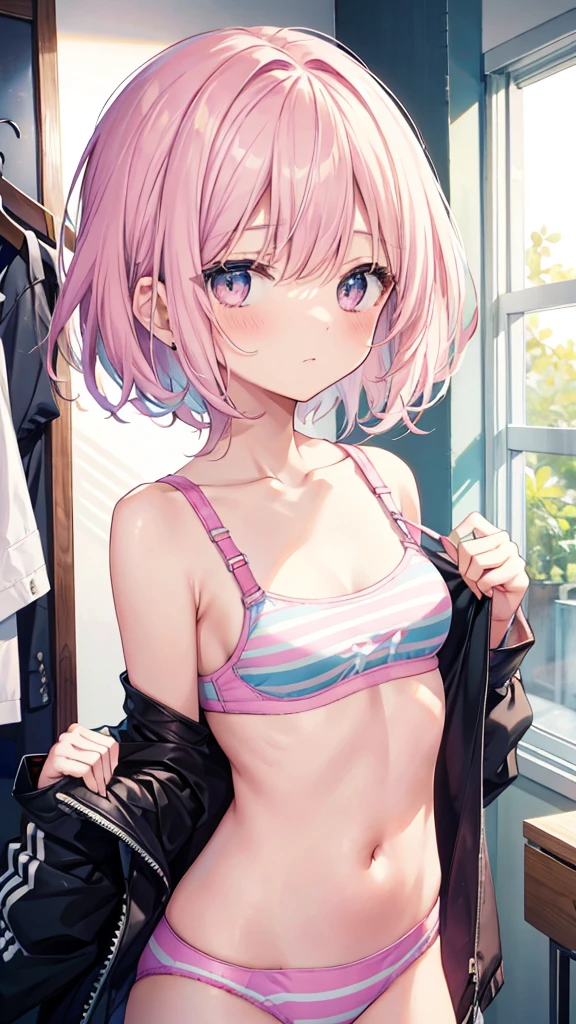 Browsing Caution 4kquality, 最高quality, short_hair, Ultra-small_chest,Look up、Close your eyes、Close ~ eyes、bukkake:1.4)、In the changing room, Change of clothes, At a clothing store, Trying on a bra, lingerie 16Year Sexy pose Fascinating、blue and white bra, Pink and white bra, Striped bra、Cute Bra、Kids Bra、Training Bra, Your First Bra, sporty、camisole、Cotton panties, Colorful clothes, Colorful bras, 平らなchest, Half striped, Grab, Compression, , , , Cute little sister, people々is watching, Man's Observation, Group Watching Creepy Watching