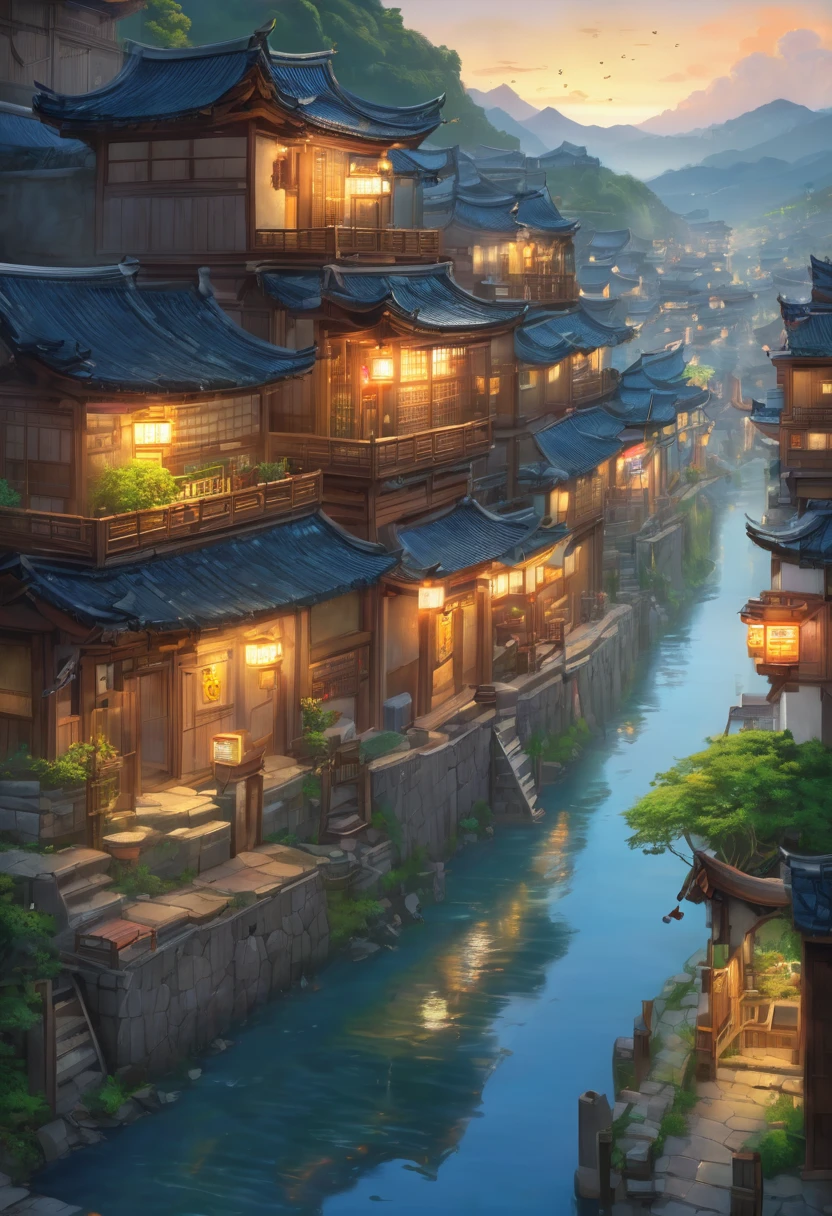(absurd, high resolution, Extremely detailed, Human Development Report), masterpiece, best quality, Mana Town legend, 圣Light黎明控制台, Portrait of a place, Nostalgic place, town of Light, detailed landscape, in a Mana Town legend, Light, Location Town, landscape, Professional photos, path town detailed landscape, Detailed background