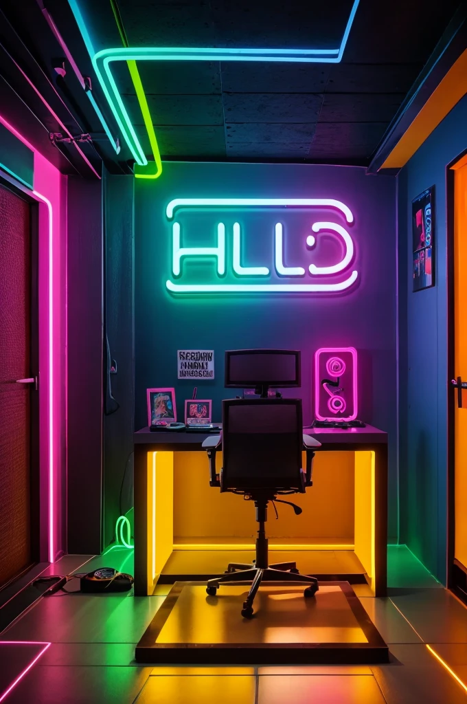 @mr.shishulkar create an image of a YouTube Studio room with a subtitle neon glow make a statement with a Bolt at your name Ajay Kumar Choudhary lettering makes your the text hello is not