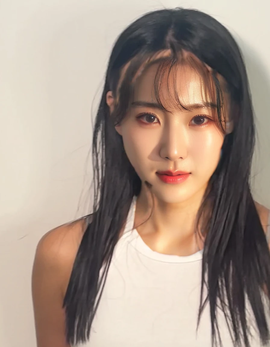 Best Quality, 8k, Masterpiece, (Portrait: 1.3), (photo realistic:1.4), (hyper realistic:1.4), Sharp Focus, looking at viewer, (smoother lighting:1.1), (increase cinematic lighting quality:0.9), realistic lighting, backlighting, light on face, ray trace, (brightening light:1.2), (Increase quality:1.4), sharp detail, (best quality real texture skin:1.4), finely detailed eyes, black_eyes, finely detailed face, 25 year old Korean woman