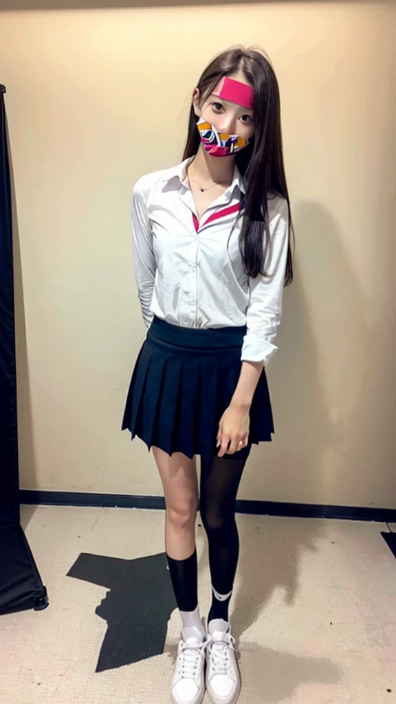 (Highest quality:1.5), (Real:1.4), (Ultra high definition:1.4), (No correction:1.4), (Skinny 18 year old girl), (Plain background), (1 Japanese very thin girl with flat chest in eighteen years old), (very thin body), skinny face, (Beautiful skin), (White blouse in school uniform:1.2), (School uniform black skirt:1.2), (girl is wearing white blouse and black skirt), (very thin girl is standing front plain back ground), (18yo very thin girl is standing front plain back ground in studio), (front view of a flat chest girl), Photo studio, (Upper Body), (smile), (Turn your body forward), (flat chest), (very thin)