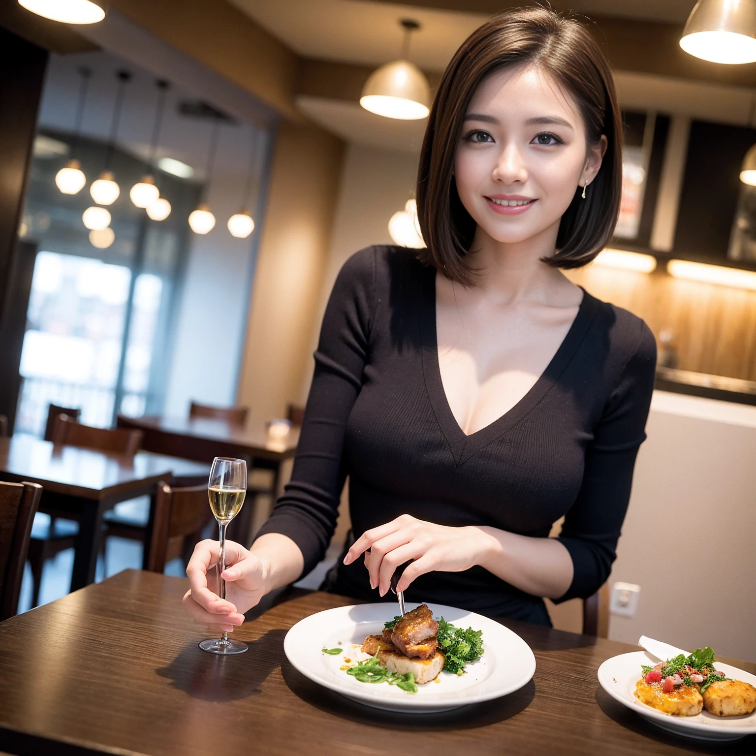 ((Highest quality、8K、masterpiece:1.3))、slimカップル、modelカップル、(Realistic, Intricate details:1.2), full-course dinner、Wine Party、Amazing view of the sunset sky and clouds、A bright smile、The wonderfulness of smile、Bright image、The beauty of wine, Beautiful Face, blue eyes, The light shines on your face, Blushing, short hair,Bright Face、 (Age 37), 39 years old, red wine 、Appetizers、Italian food、Wine bottle、Champagne、sparkling wine、Two beauties、Brown Hair、Shortcuts、Long sleeve shirt、dress、Beautiful woman 1, (slimな顔), (The body is slim), (Brown Hair), (Shortcuts), cheeks turn a little red,Attractive beauty、restaurant, In a prominent place (From the waist up) Nova Frog Style, actress, model, Upper Body, White wine, slim, wine glass, 中央に置かれたwine glass, smile, (smile: 1.15), Beautiful fine grain, Depth f/2,saturation, High Contrast, Strong light and shadow,Moist Body:1.5、3D texture、Delicate eyes、Brown Hair、The hair is very shiny、