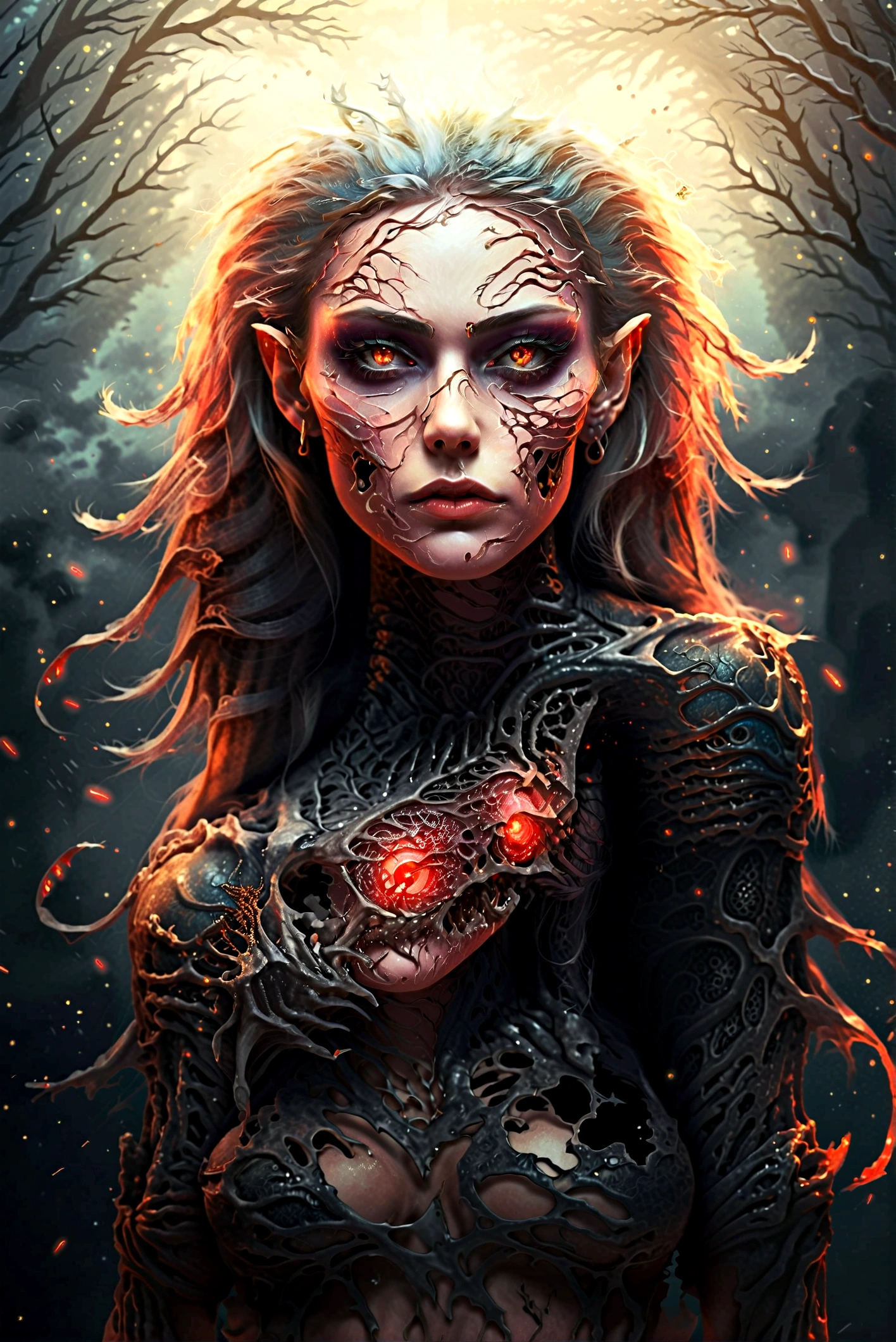Hr giger tattooed sexy seductive dead girl, perfect face, hyper detailed ruby eyes, full body view,