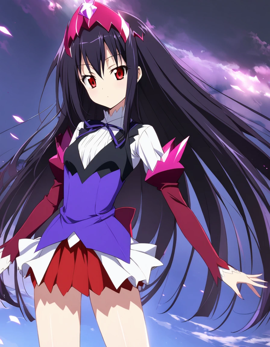 (Kuroyukihime(accel world), black long straight hair, red eyes, flat breast, ),
