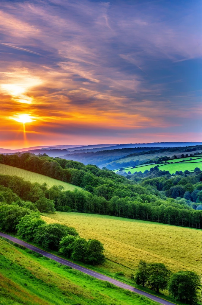 Original landscape，Sky and clouds，Tyndall effect，A country road，Colorful hot air balloon，Tyndall effect，Tyndall effect，High quality desktop wallpaper, Verdant forest, Detailed field properties, Beautiful English countryside, Stunning scenery, Rolling Hills, Landscape Wallpaper, Lush countryside, Green forests, Stunning scenery, Green fields in the background, High quality wallpaper, Beautiful wallpapers，Ultra high quality，Ultra HD，Ultra-high resolution