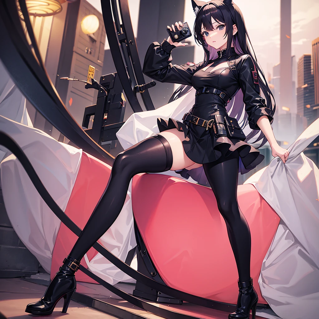 anime girl, high heel boots, leg posing, best quality, leggings, camera looking at the high heels, normal feet