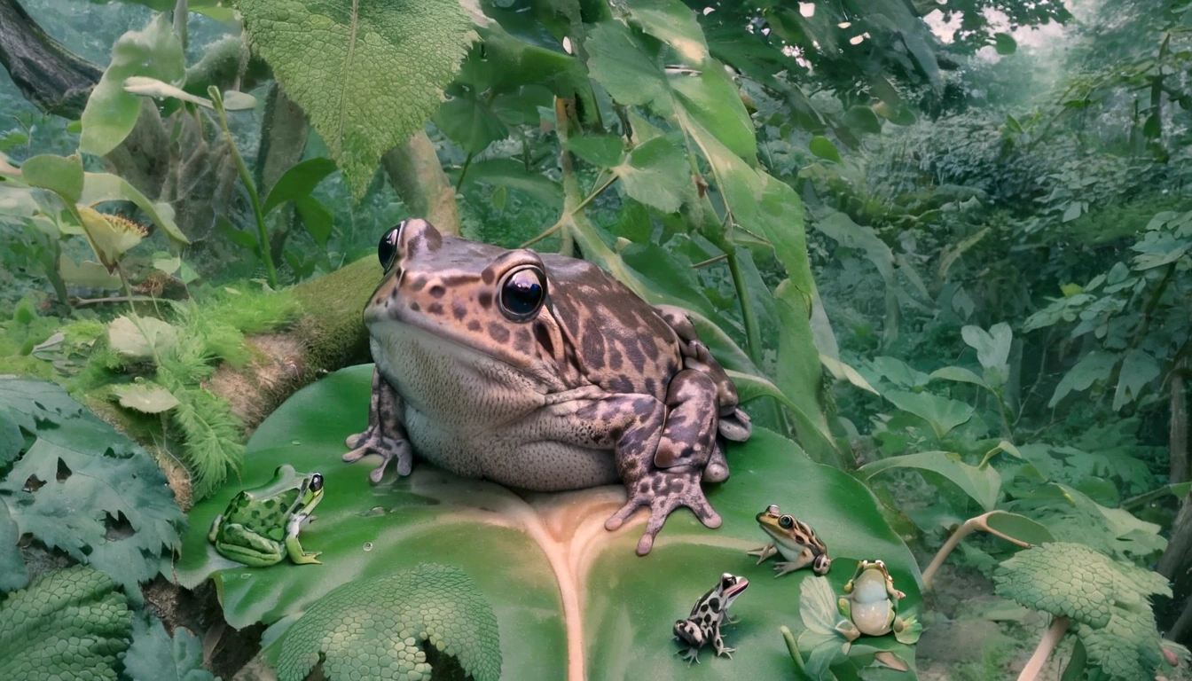 there is a frog that is sitting on a branch with an umbrella, still from nature documentary, beautiful frog, psychedelic frog, clown frog king, still from a nature documentary, jumping flying and eating frogs, frog playing on guitar, the wednesday frog, frog, cute frog, froggy, frogs, a photo of a frog with a hat, frog perspective, frog themed