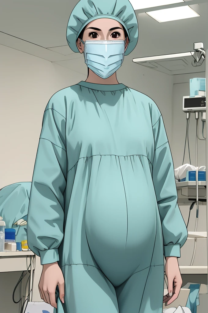 masterpiece, highest quality, (RAW photo, best quality), 1girl, pale skin, shy eyes, big breasts, pregnant, natural lighting, solo, upper body, hospital, in the operating room, surgical bet,
ray kasugano, pregnant with big belly, labcoat, (give a score of 9_give a score of 8_give a score of 7) long sleeve surgical gown, tight fitting, surgical cap, cover ears, surgical mask, surgical gloves, 