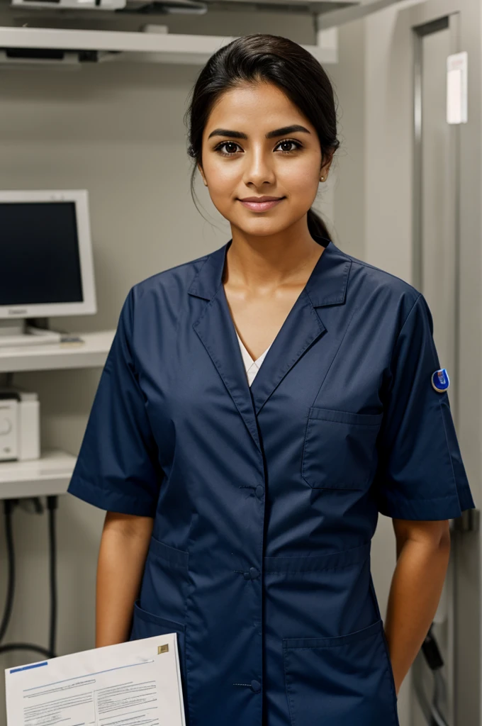 A Mexican doctor in navy blue surgical uniform 