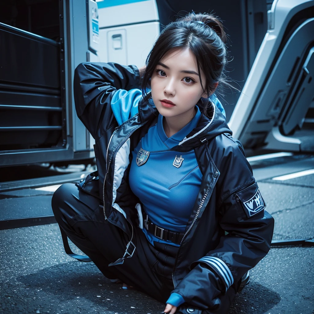 A woman defender dressed in blue(Image of MBTI advocate)is in trouble