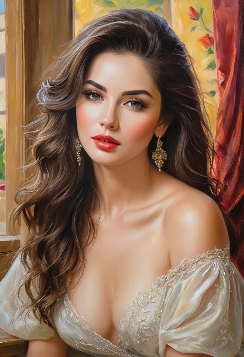 oil painting, masterpiece, Beautiful woman, ((unique beauty)), beautiful setting,