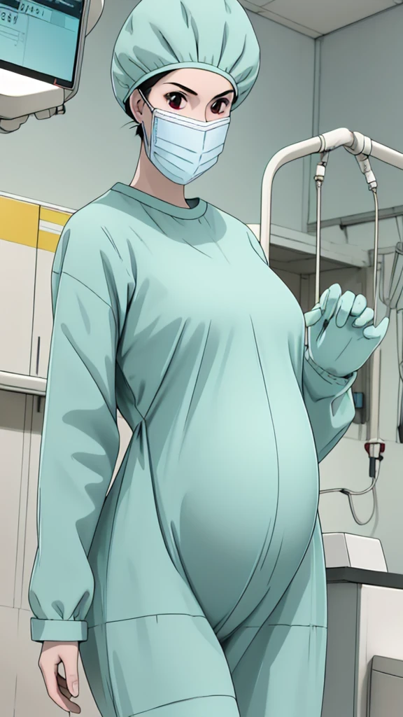 masterpiece, highest quality, (RAW photo, best quality), 1girl, pale skin, shy eyes, big breasts, pregnant, natural lighting, solo, upper body, hospital, in the operating room, surgical bet,
ray kasugano, pregnant with big belly, labcoat, (give a score of 9_give a score of 8_give a score of 7) long sleeve maternity dress, tight fitting, surgical cap, cover ears, surgical mask, surgical gloves, 