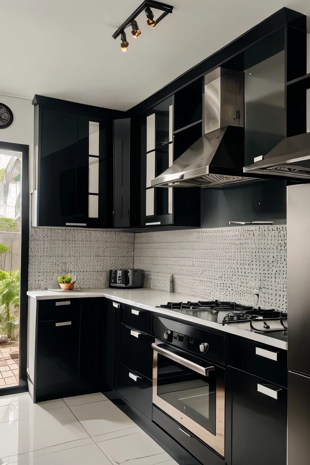For ad ,"do you wanna renovate your kitchen then contact us" written in Malayalam with thick bold black letters,with originality like written with hand with charcoal. Show a kitchen with broken pipe and smoke like something that should be renovated. The letters should have white background