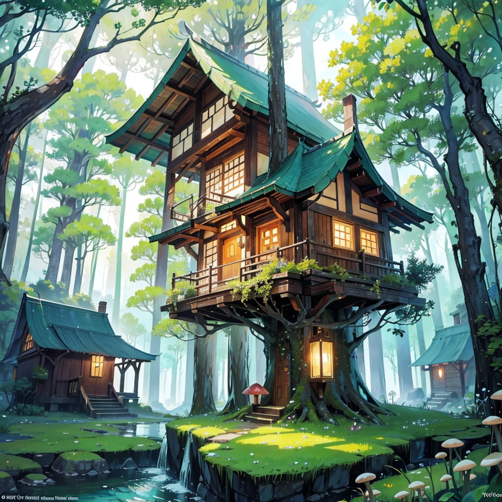 Scene 4: The Hidden Village
Description: Lily discovers a hidden village inhabited by forest creatures who live in harmony with nature.
Prompt: "A hidden village in an enchanted forest, inhabited by forest creatures like talking animals and fairies. The village is made of tree houses, mushroom homes, and is filled with vibrant, natural beauty."