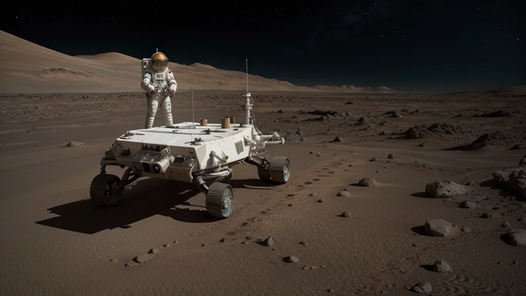 Astronaut on Mars looking at giant and strong alien