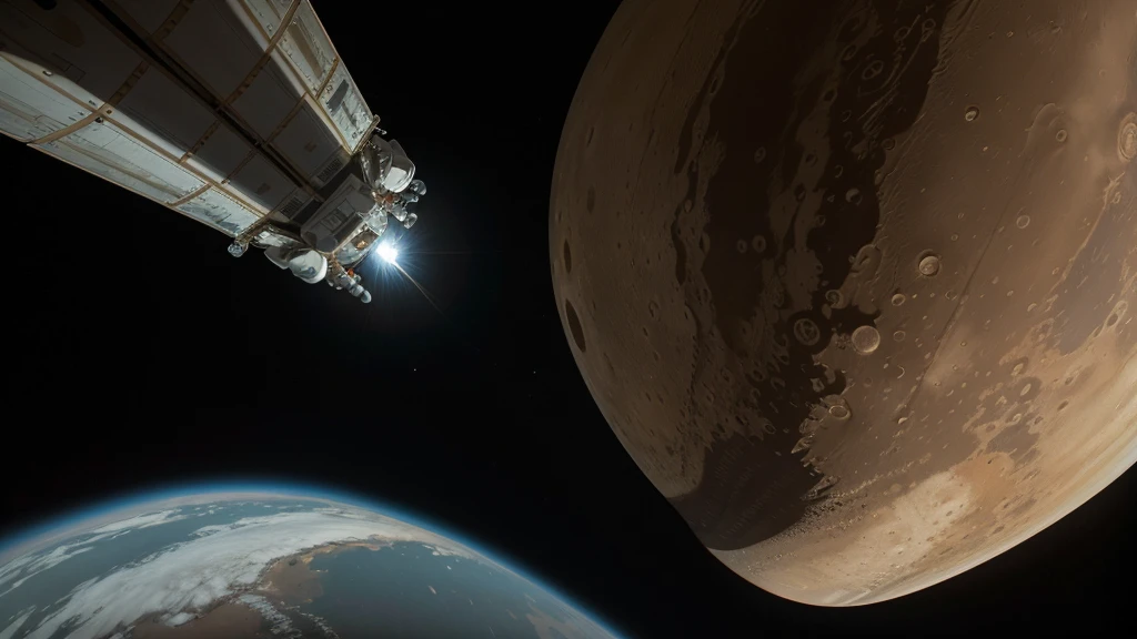 Astronaut on Mars looking at giant and strong alien