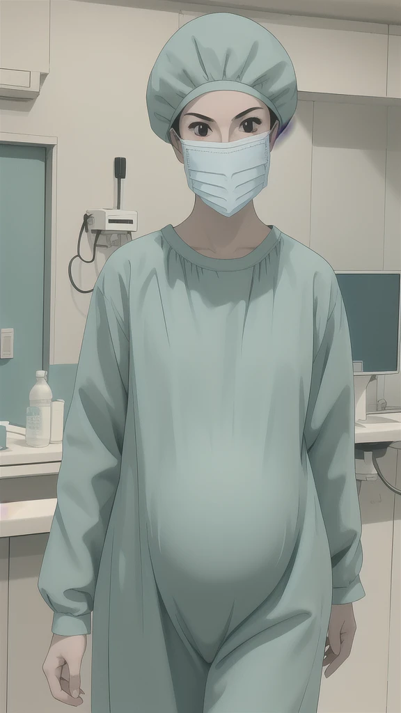 masterpiece, highest quality, slightly oblique view, (RAW photo, best quality), 1girl, pale skin, shy eyes, big breasts, pregnant, natural lighting, solo, upper body, hospital, in the operating room, surgical bet,
ray kasugano, pregnant with big belly, labcoat, (give a score of 9_give a score of 8_give a score of 7) long sleeve surgical gown, surgical cap, cover ears, surgical mask, surgical gloves, 