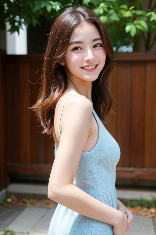 The best quality in the best condition, masterpiece, Ultra-high resolution, (Realistic:1.4), RAW Photos, One Girl,smile、Cross your arms behind your back