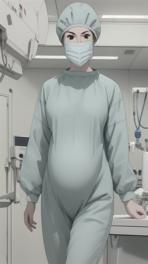 masterpiece, highest quality, slightly oblique view, (RAW photo, best quality), 1girl, pale skin, shy eyes, big breasts, pregnant, natural lighting, solo, upper body, hospital, in the operating room, surgical bet,
ray kasugano, pregnant with big belly, labcoat, (give a score of 9_give a score of 8_give a score of 7) long sleeve surgical gown, tip of nipple, navel head, surgical cap, cover ears, surgical mask, surgical gloves, 