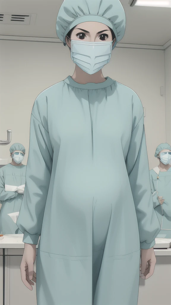 masterpiece, highest quality, slightly oblique view, (RAW photo, best quality), 1girl, pale skin, shy eyes, big breasts, pregnant, natural lighting, solo, upper body, hospital, in the operating room, surgical bet,
ray kasugano, pregnant with big belly, labcoat, (give a score of 9_give a score of 8_give a score of 7) long sleeve surgical gown, tip of nipple, navel head, surgical cap, cover ears, surgical mask, surgical gloves,