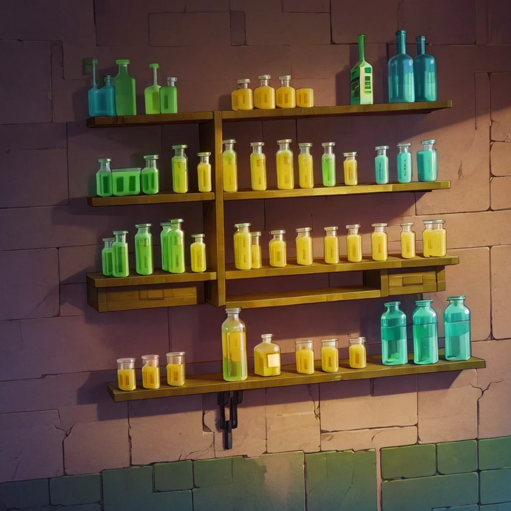 anime chemistry alchemist labs shelf on the wall 