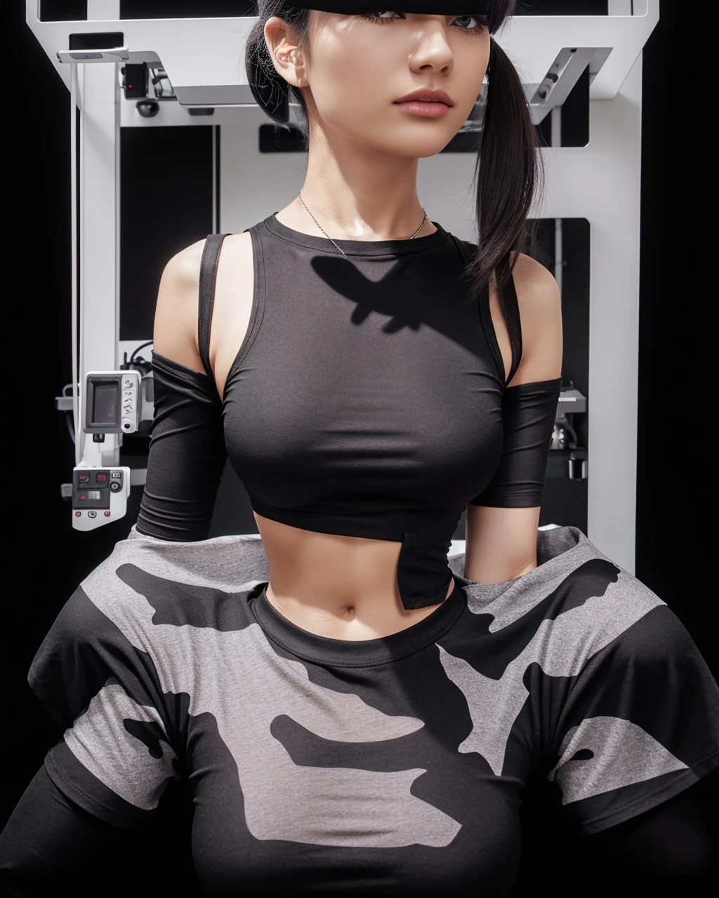 Black tshirt 3d model ,round neck black tshirt, nylon tshirt, cut sleeves ,white plain background , compression tshirt,3d model ,photo print ( photo print, printed tshirt