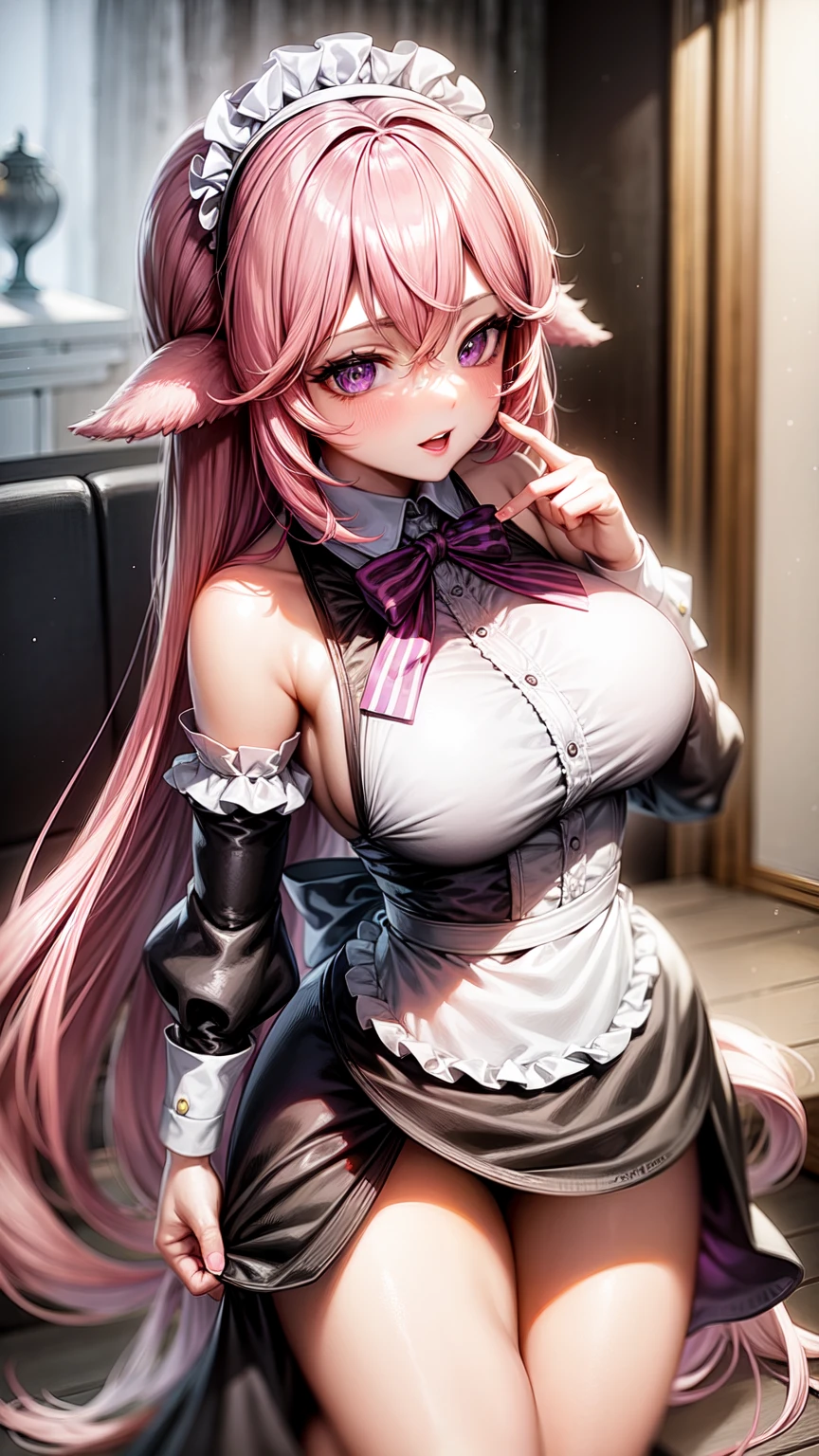purple eyes,maid,maid,pantimedias,pink hair