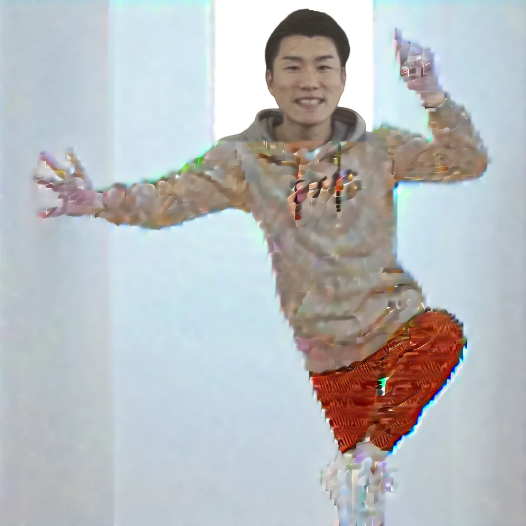 Male whole body、Grey hoodie、Long sleeves、Detailed hands、Asian、Pure white background、With arms outstretched、Wearing black pants、Long length、Black sneakers、Both arms are straight、joint、