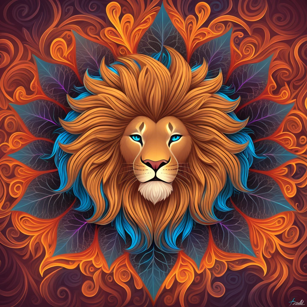 Lion swirly mane in fractal art style