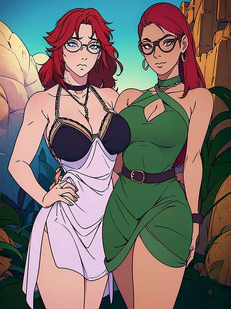 Best quality, 4k, high resolution, body stuck dress, perfect smile, gorgeous, light skin, ahegao face(hentai face) ,red hair, , wearing glasses, wearing bodystuck short dress,(wearing bloud over bodyvorn), clothes are stuck in body, bodyfit outfit,1 girl, solo, seductive look, elegance and charm, (masterpiece, best quality, high resolution), looking at the viewer, standing, (intricate and beautiful:1.2), (detailed light:1.2), (soft light, side light), (high resolution textures) , holding leash in hand(chain leash), outdoor, Burmese girl,wearing bodcorn dress(dark green colour) with whitw line ,wearing gorgeous jewelary, wearing harness over the outfit ,outdoor background, sun light, attractive, sexy, mature and hot, young,(masterpiece:1.3), (disorganized:1.3), (highest quality:1.3), perfect anatomy, detailed face, front view, perfect right hands, looking at viewer, (Super detailed:1.3), (best shadow:0.7), (treated hair), fine eyes, beautiful eyes, young aged woman, alone, standing, crystal earrings,closed_mouth, , outdoors,Thick thighs, arrogant face, small 