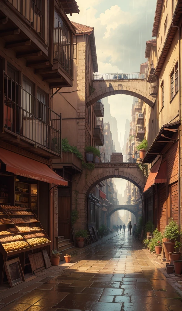 ((Masterpiece)),((Best Quality)),((high detail)),((realist,))
Industrial era city, deep canyons in the middle, architectural streets, bazaars, bridges, rainy days, steampunk, european architecture