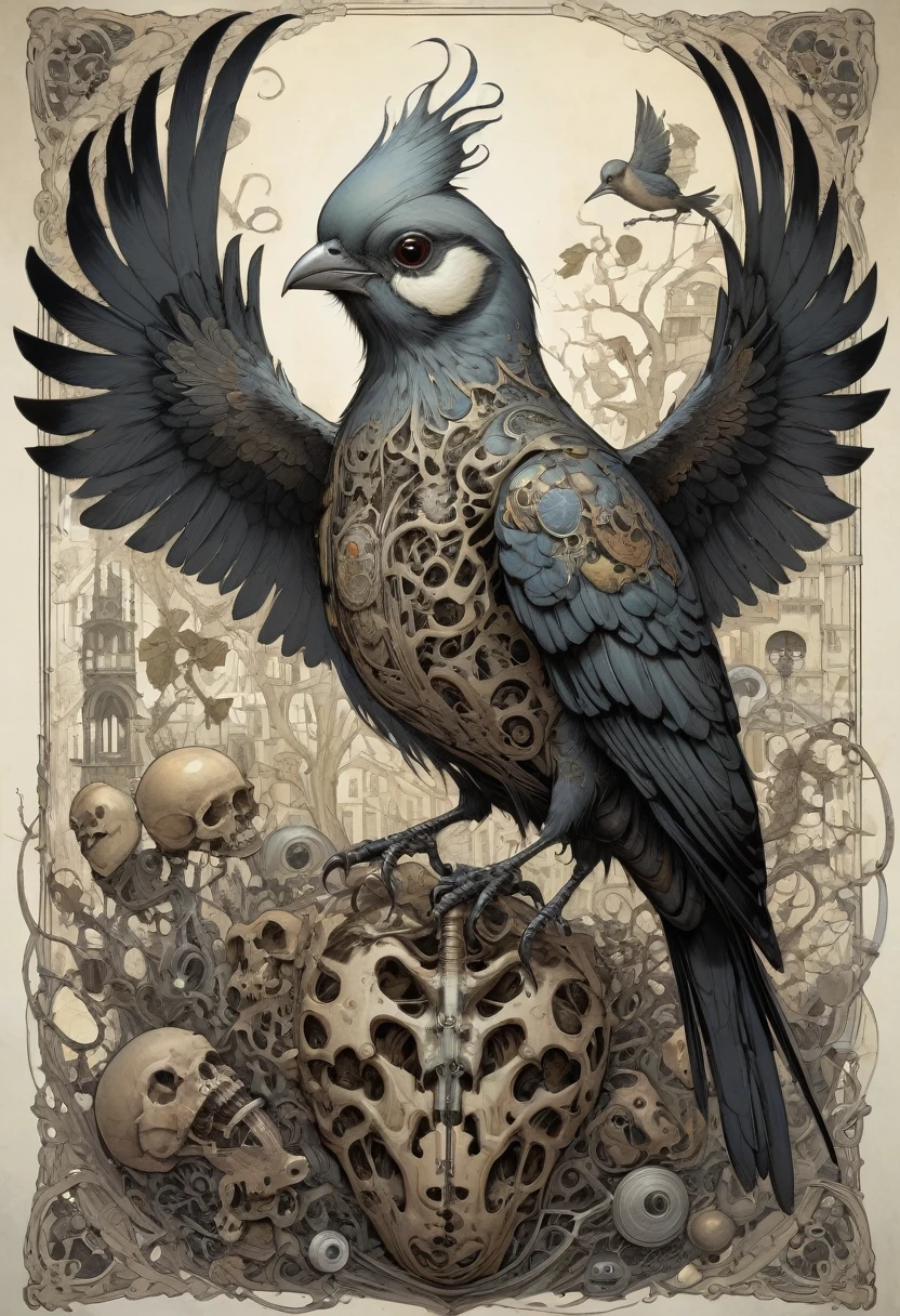 gothic aesthetic by Gris Grimly, best quality, masterpiece, Representative work, official art, Professional, Ultra intricate detailed, 8ka piece of internal organs wrapped around a bird