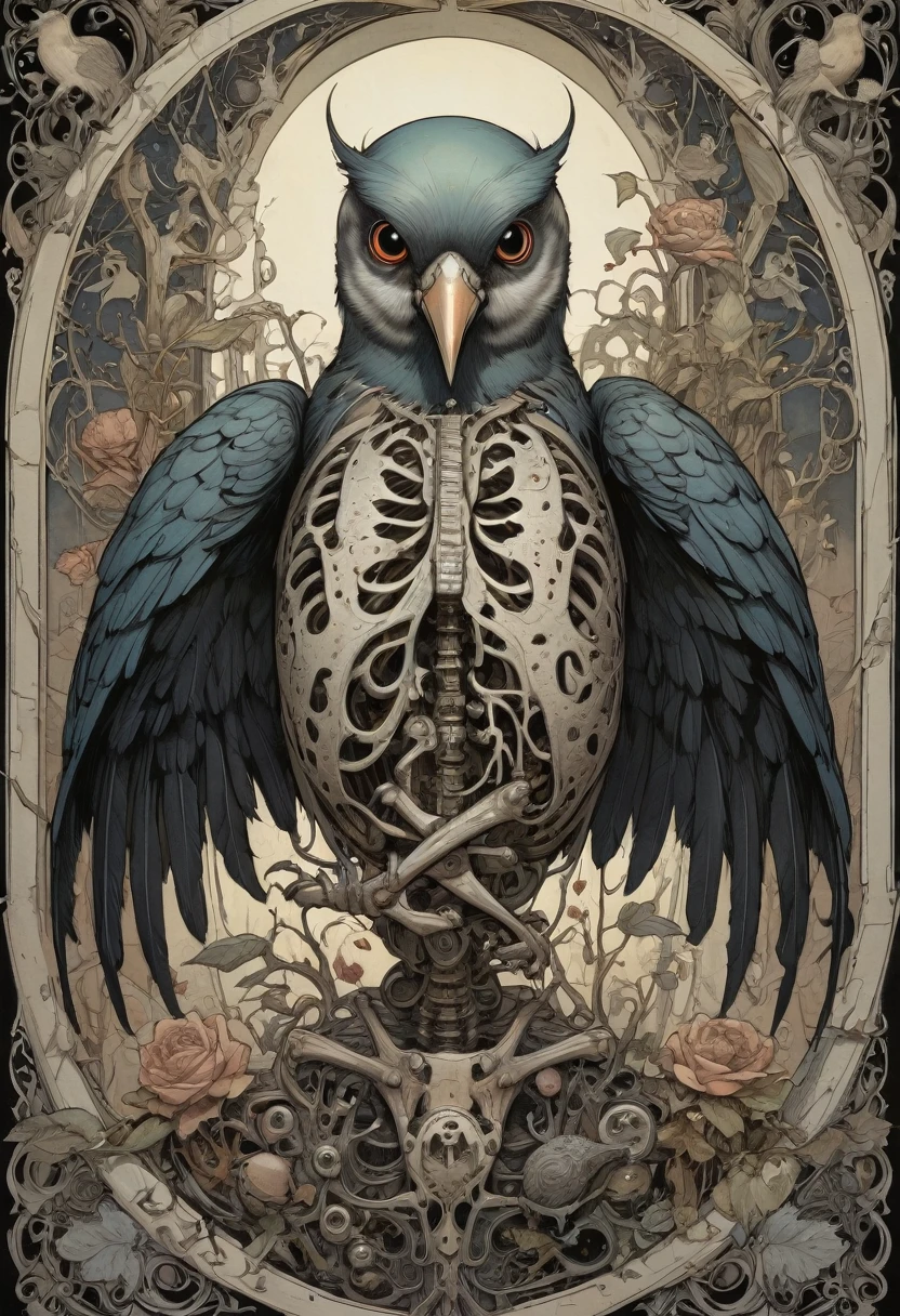 gothic aesthetic by Gris Grimly, best quality, masterpiece, Representative work, official art, Professional, Ultra intricate detailed, 8ka piece of internal organs wrapped around a bird