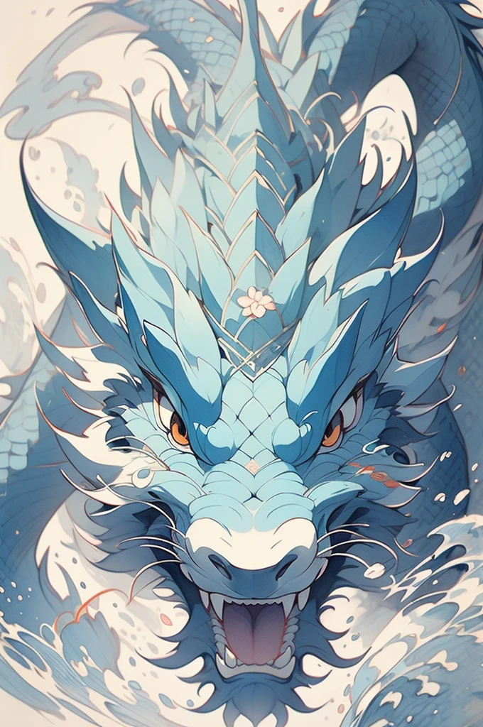 a close up of a dragon with a flower on its back, blue dragon, dragon art, chinese watercolor style, water dragon, by Gong Kai, traditional chinese watercolor, by Kanō Tan'yū, chinese dragon, chinese dragon concept art, inspired by Sōami, japanese watercolor, traditional chinese art, by Li Kan, chinese painting style