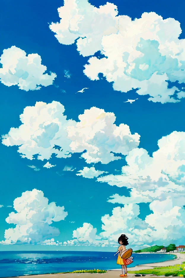 sunny。Ocean。blue sky。summer。cloud。colorful。pop。