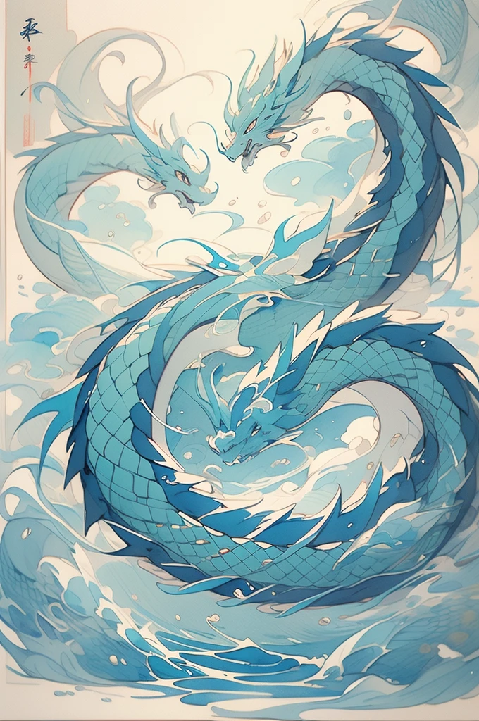a close up of a dragon with a flower on its back, a watercolor painting by Gong Kai, trending on cgsociety, sōsaku hanga, blue dragon, dragon art, chinese watercolor style, water dragon, traditional chinese watercolor, chinese dragon, chinese dragon concept art, japanese watercolor, traditional chinese art, chinese painting style, cyan chinese dragon fantasy