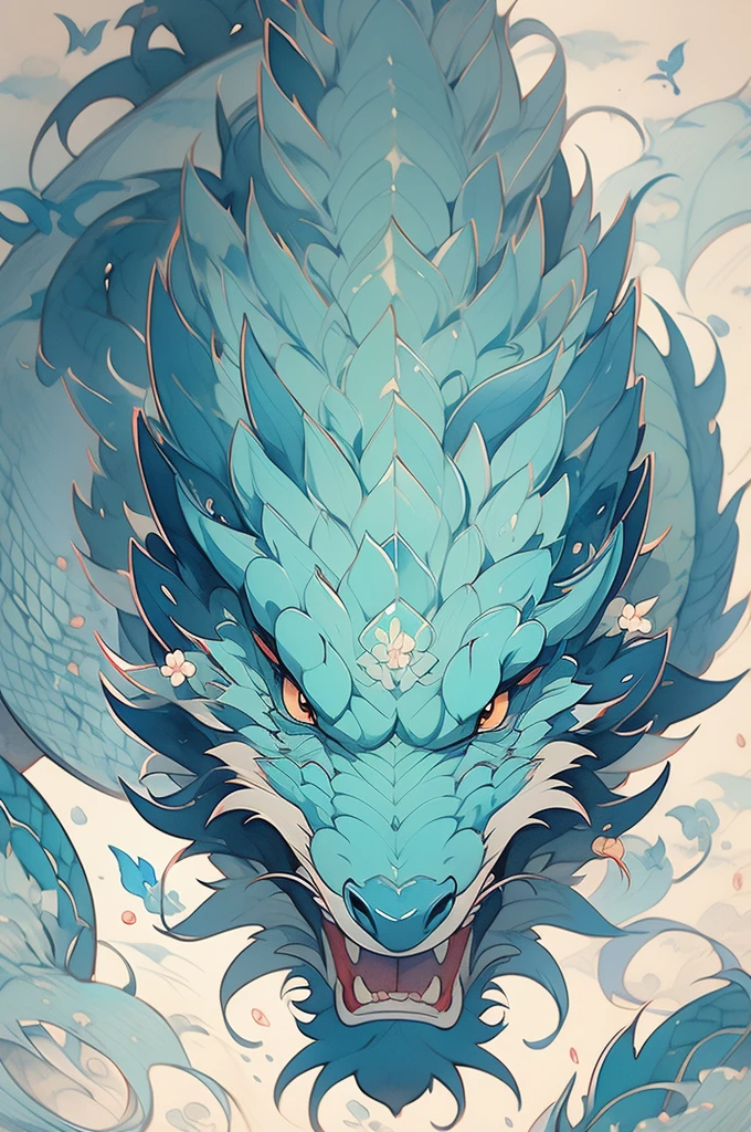 a close up of a dragon with a flower on its back, blue dragon, dragon art, chinese watercolor style, water dragon, by Gong Kai, traditional chinese watercolor, by Kanō Tan'yū, chinese dragon, chinese dragon concept art, inspired by Sōami, japanese watercolor, traditional chinese art, by Li Kan, chinese painting style