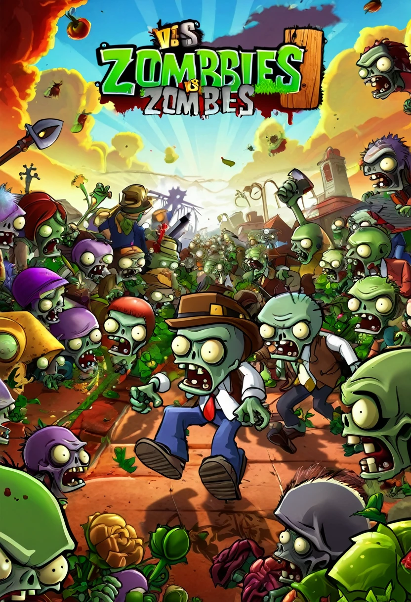 plants vs zombies is a game that is very fun, concept art by Dan Content, deviantart contest winner, conceptual art, zombies attack, promotional art, remaster, background artwork, gardening, hd screenshot, hd artwork, game illustration, loading screen, hq artwork, zombies, splash screen art, wallpaper - 1 0 2 4, high quality desktop wallpaper, hd remaster