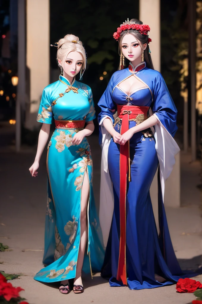 arafed woman in a blue dress with a red flower in her hair, ancient chinese princess, ancient chinese beauties, chinese princess, ancient asian dynasty princess, beautiful render of tang dynasty, a beautiful fantasy empress, chinese empress, palace , a girl in hanfu, ((a beautiful fantasy empress)), chinese woman, inspired by Lan Ying, traditional chinese