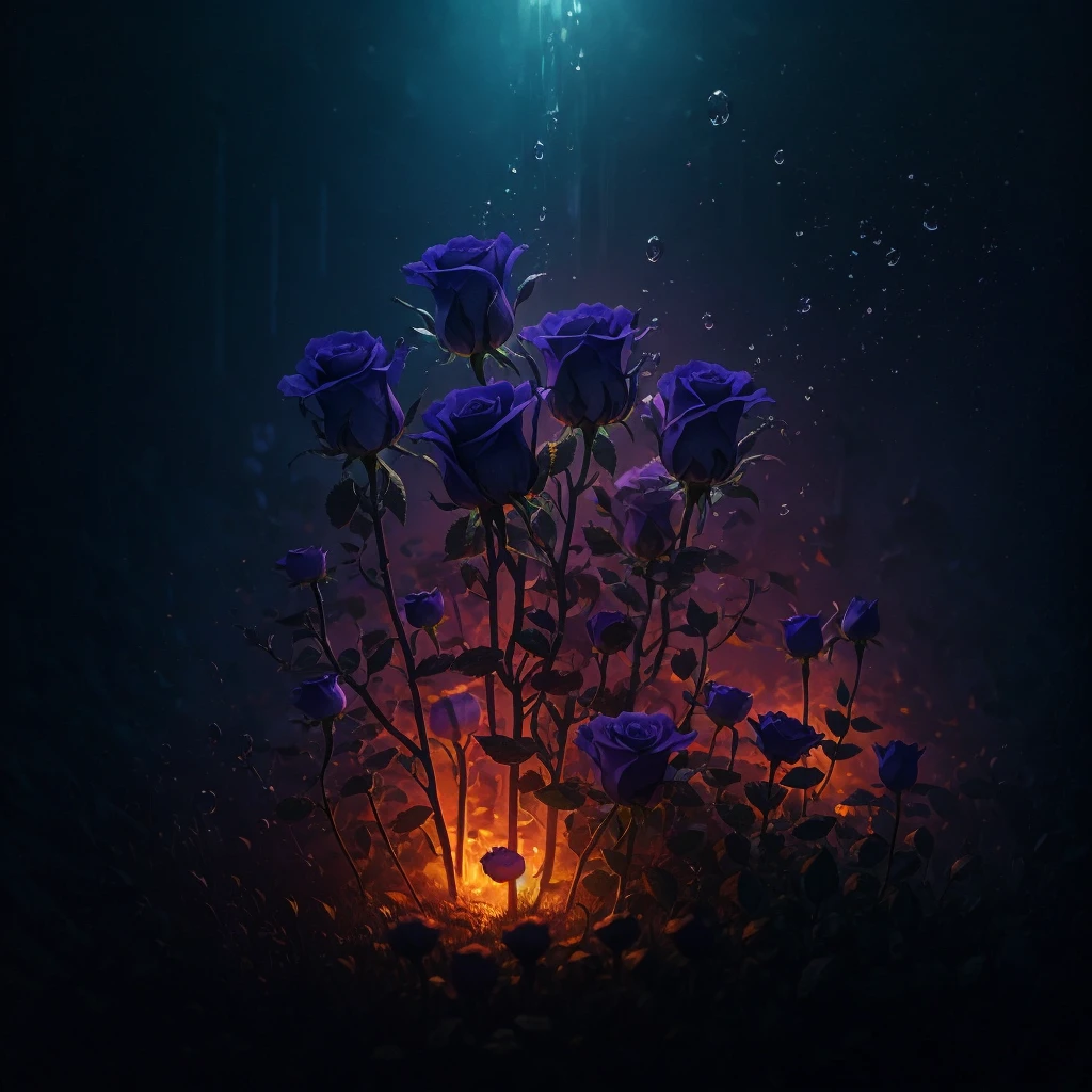 three purple roses with water droplets on them in a dark background, glowing flowers, translucent roses ornate, magical flowers, luminous flowers, beautiful flowers and crystals, beautiful!!! digital art, beautiful!!!!!!!!!, magical colorful flowers, ❤🔥🍄🌪, glowing neon flowers, elegant!!, beautiful depiction, fantasy gorgeous lighting, very beautiful lighting, glowing delicate flower, roses