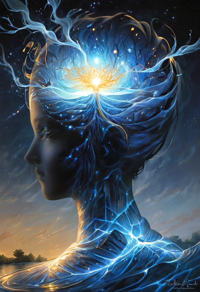The thought is so powerful that it comes to life, manifesting as a vibrant and evocative image. on the canvas, we see a human mind, Their synapses shining like stars in the night. Thoughts flow through the mind like rivers of light, converging on a single focal point. That focal point is the thought that is seen in the image.. It's a thought of hope, of possibility, transformation. It is a thought that has the power to inspire, motivate and change the world. Hashtags: #ThoughtVisualized #CanvasWhite #SinapsisBrillantes #RiversOfLight #PuntoFocal #ThoughtHope #PossibilityThought #TransformationThought #PowerInspiring #Motivating Power #PowerofChange
