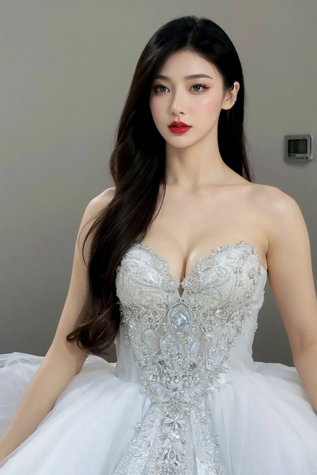 Royal princess，Super detailed, Delicate face, Stock Photography , Portrait 400, F1 Camera Lens.6, Colorful, Surrealism, Realistic textures, Dramatic Lighting, Thin Film Distiller 800 (8K, original photo, Better quality, masterpiece: 1.2), Super detailed, (Extremely delicate skin: 1.2), 8K 超高清, SLR camera, Soft Light, high quality.Fire Queen，Blue pupils，Apply red lipstick，Have a tattoo，The tattoo is very three-dimensional，Gorgeous and intricate tattoo designs，8K Mugshot，Large Breasts，Dark eyeshadow，Sexy thick lips(Red lipstick)，Ice Princess，The facial features are very three-dimensional，Gorgeous and exquisite crystal diamond lace wedding dress，Silver armor，Exquisite and ornate silver decoration，Universe shining diamond gem，Ultra-clear portrait，Very exquisite and gorgeous jewelry，breasts   symmetrical，