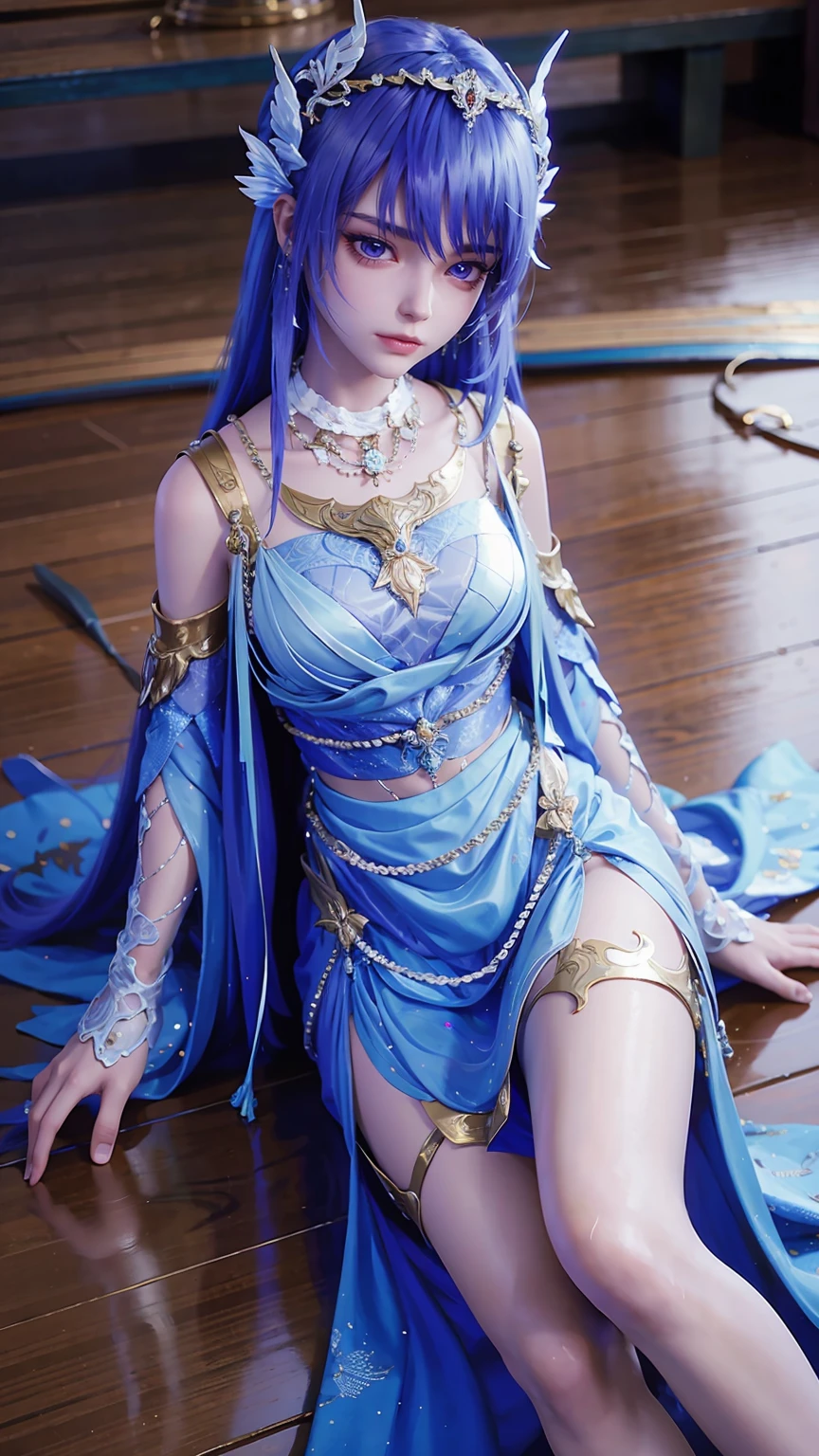 Close-up of a woman in a dress lying on a wooden floor, Japanese Goddess, Beautiful Chinese model, beautiful goddess, beautiful Asian girl, Sexy Girl, Fair, smooth and translucent skin, Chinese Girl, Asian girl, Attractive anime girl, Sexy pose, Beautiful fantasy queen, Beautiful and detailed body and face, Smooth white tights set, Light milky white porcelain skin