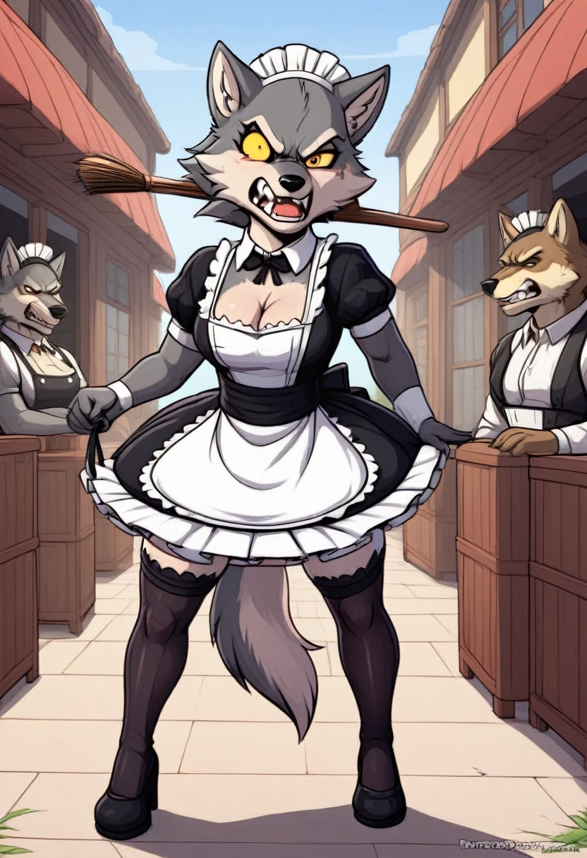 Wolf Man bodystocking walk works as a maid angry