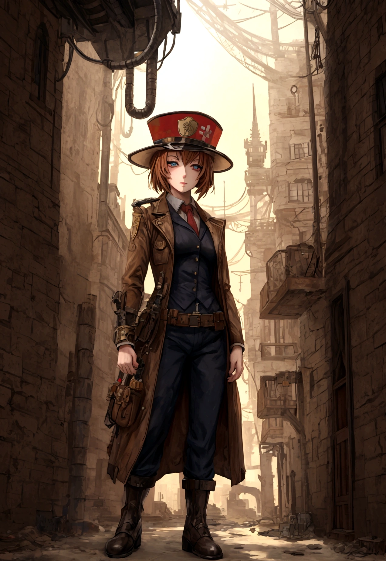 Girl in an ambulance in the style of a fantastic anime design like the steampunk