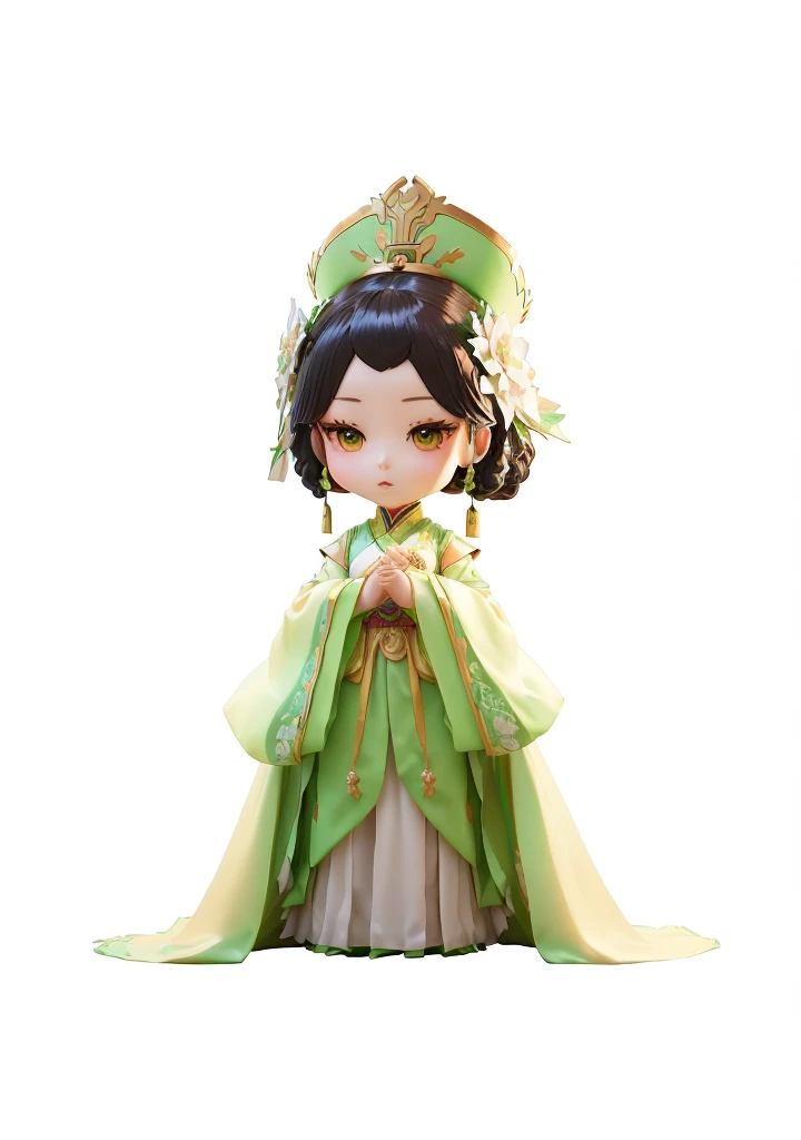 anime figurine of a girl in a green dress and a green hat, palace , a girl in hanfu, ancient chinese princess, ancient asian dynasty princess, chinese princess, guweiz masterpiece, cute pocelain doll, chinese empress, royal elegant pose, render of a cute 3d anime girl, pvc figurine, with acient chinese clothes