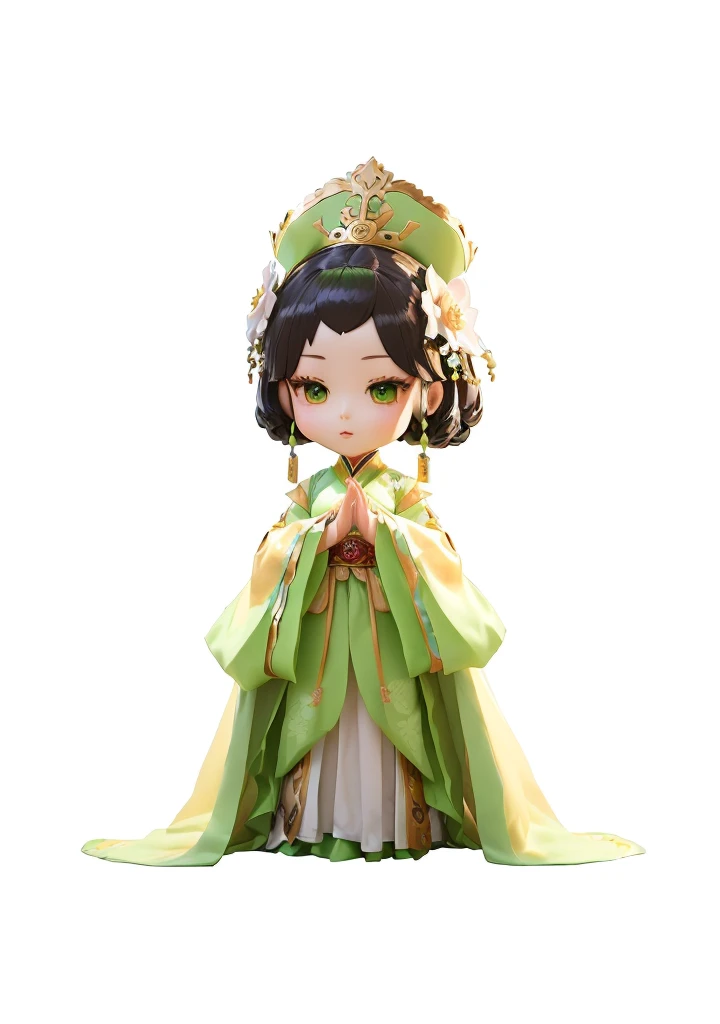 anime figurine of a girl in a green dress and a green hat, palace , a girl in hanfu, ancient chinese princess, ancient asian dynasty princess, chinese princess, guweiz masterpiece, cute pocelain doll, chinese empress, royal elegant pose, render of a cute 3d anime girl, pvc figurine, with acient chinese clothes