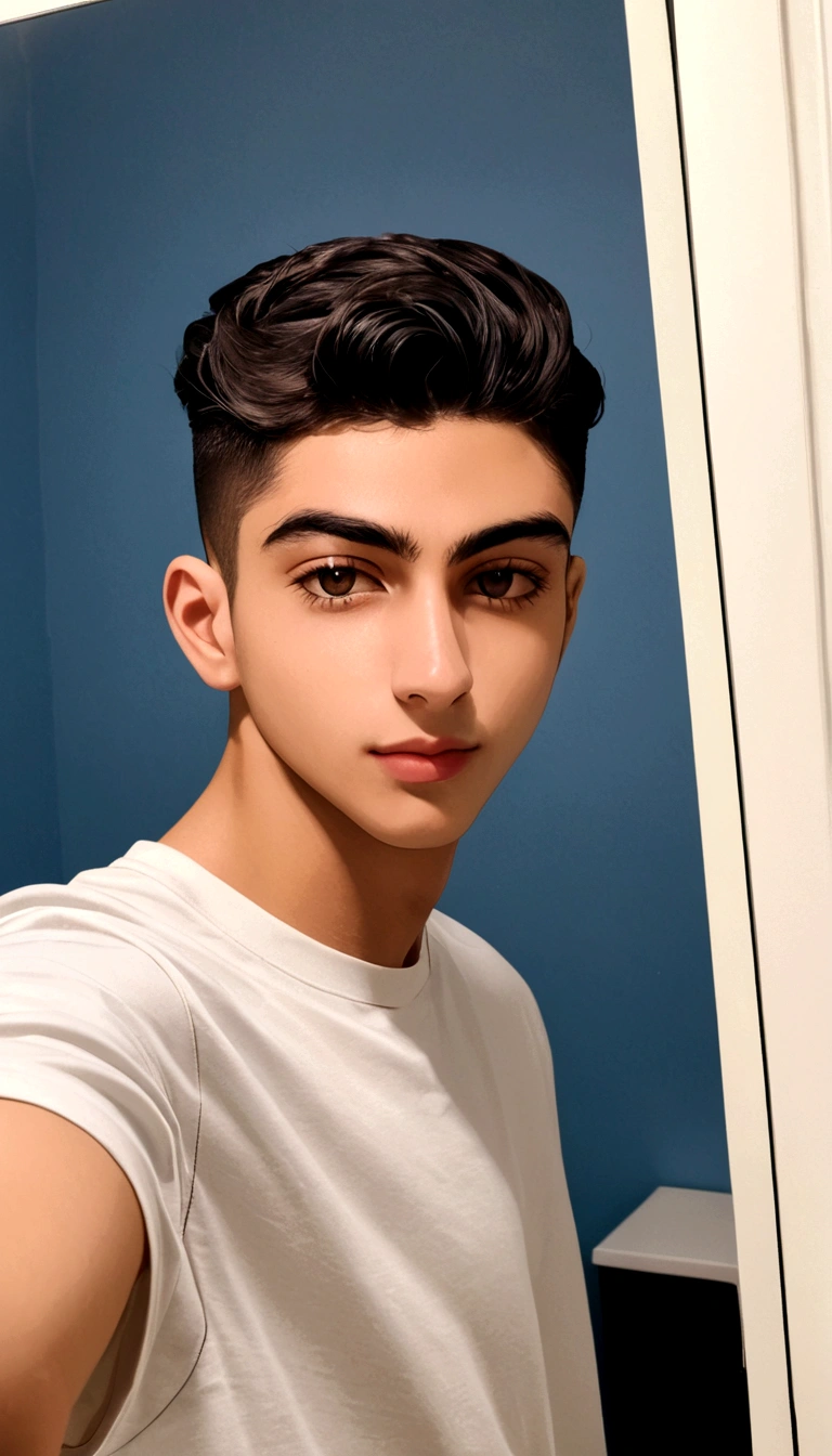There's a man who's taking a selfie in the mirror, taken at the beginning of 2020, about 19 years old, headshot foto perfil, foto perfil, photo from 2022, Riyad Cassim, 23 year old, very low quality image, foto perfil 1024px, profile pic, raytrayced