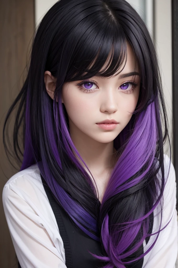  with black hair on one side and purple on the other 